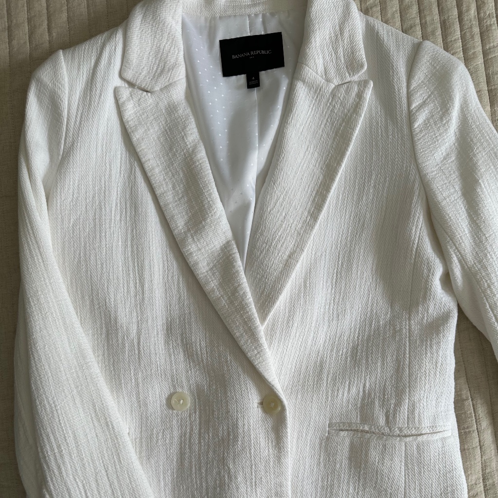Banana Republic Women Cotton-Linen Blend White Blazer